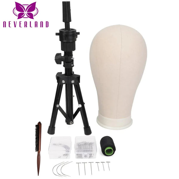 Wig Training Mannequin Head - Canvas Block Head with Tripod