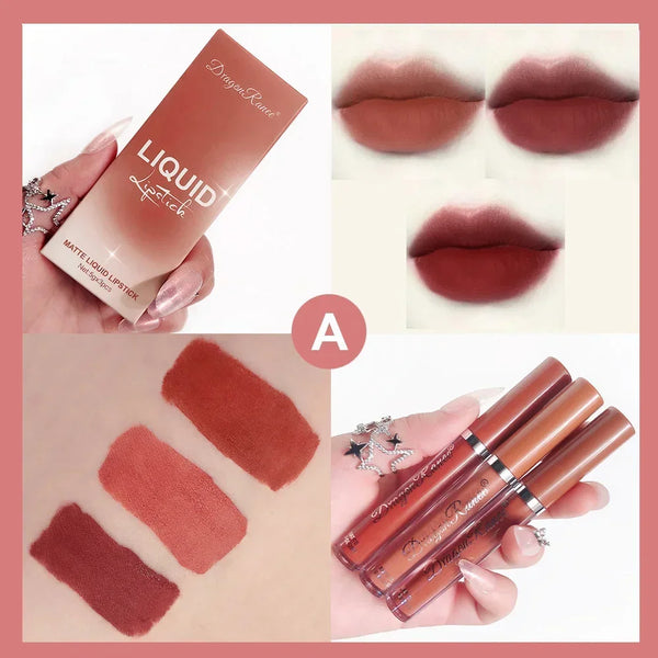 Velvet Matte Lip Gloss Set - 3pcs Long-wear Liquid Lipstick